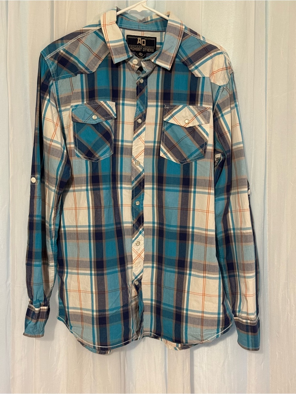 Amongst Others  Blue Plaid Pearl Snap Button-Down Shirt